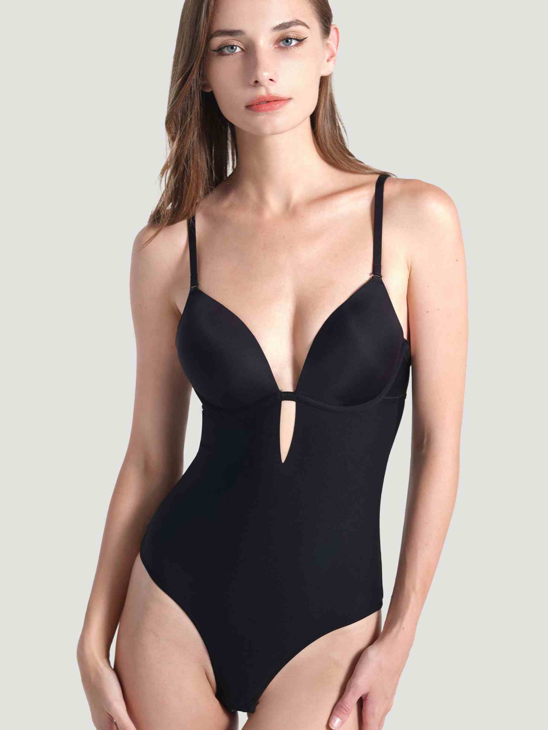 Second Skin Backless V Neck Bodysuit with Built-in Bra